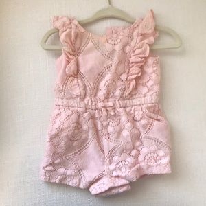 Rainee and Jack pink peach lace romper 3 to 6 mo